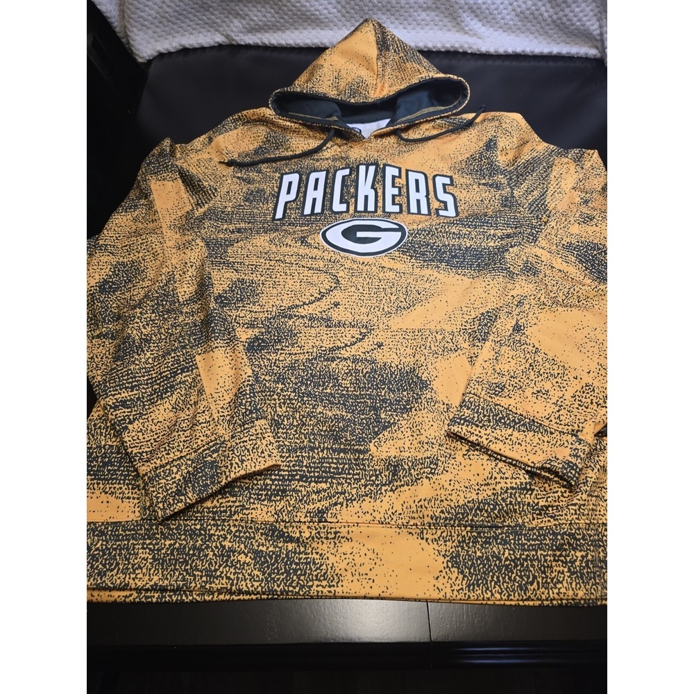 NFL Green Bay Packers Hoodie Mens XL Gold Black Static Distressed Print Pullover